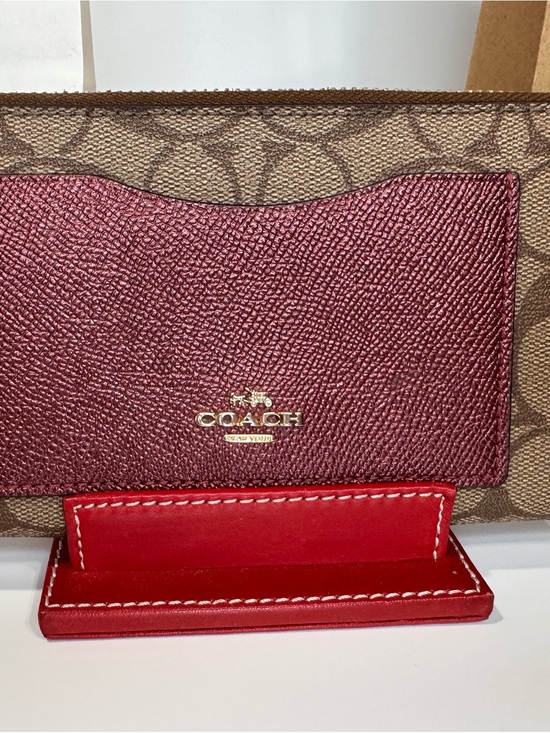 Coach Handbags - Coach Canvas Wallet with Burgundy metallic exterior card pocket
